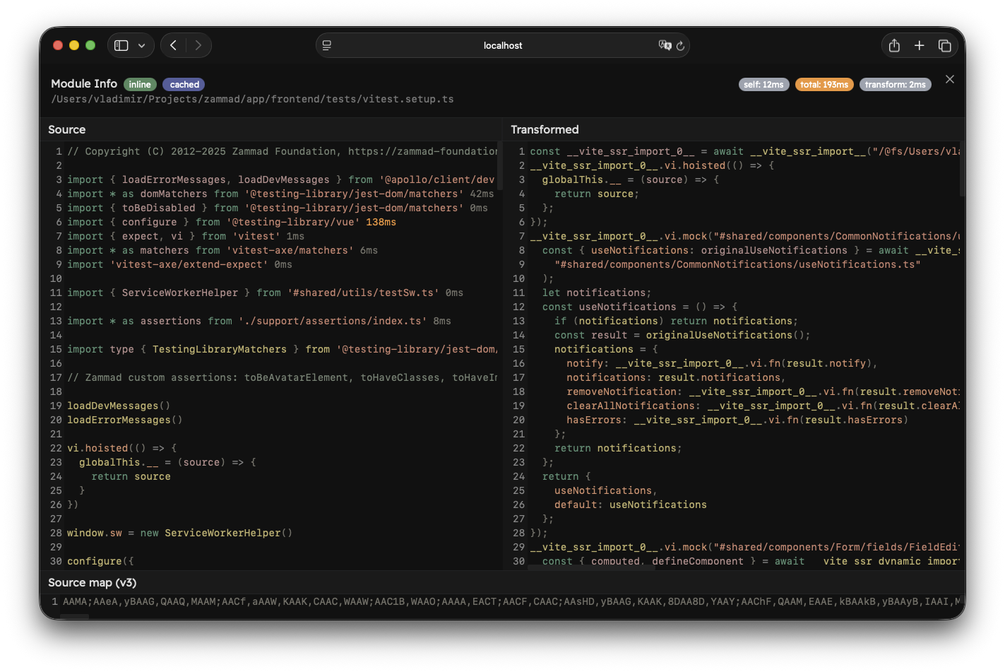 The module info view for an inlined module